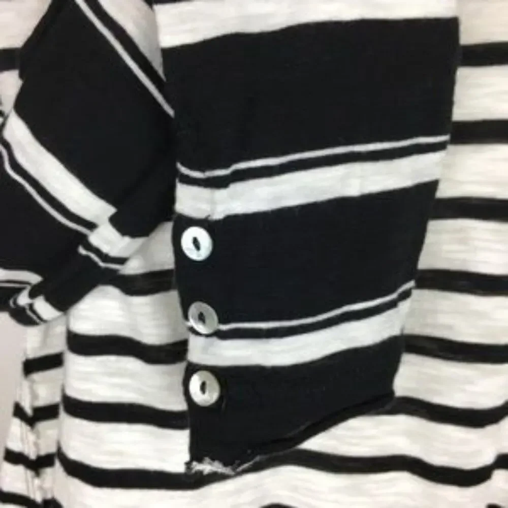 Free People Black & White Stripe Button Cuff Knit  Top Small